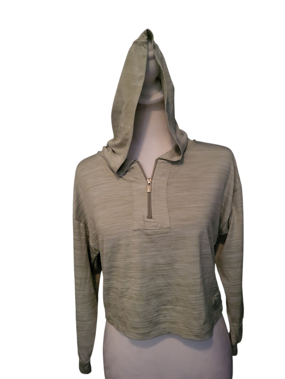 Reebok Quarter Zip Crop Hooded Top Green sz 10